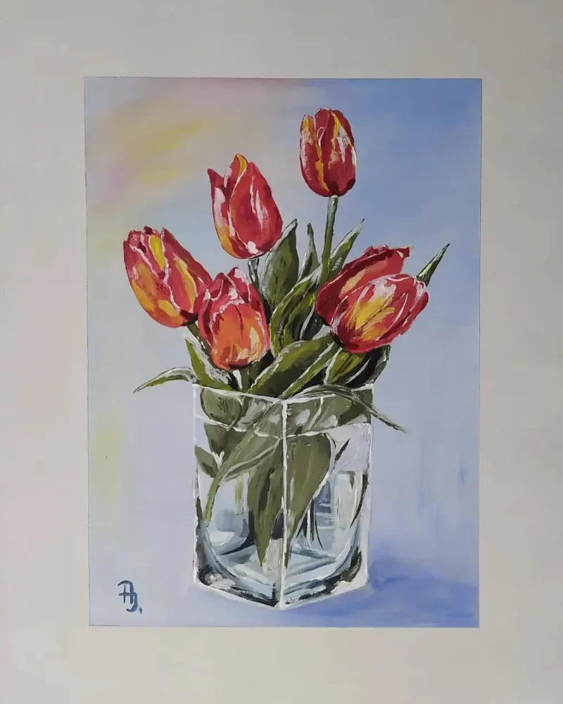 Tulipánok üveg vázában....