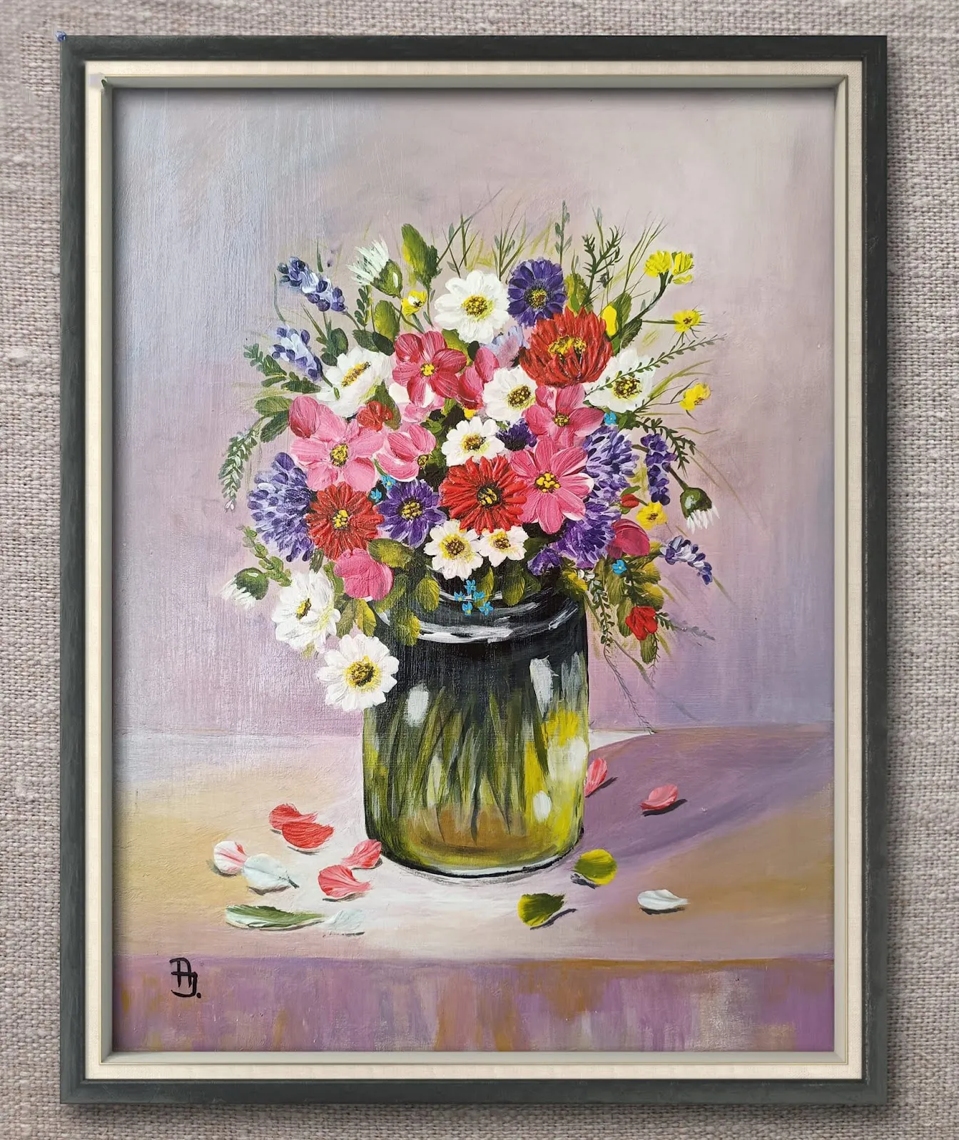 Festmény 100 - Virágcsokor befőttesüvegben - 3