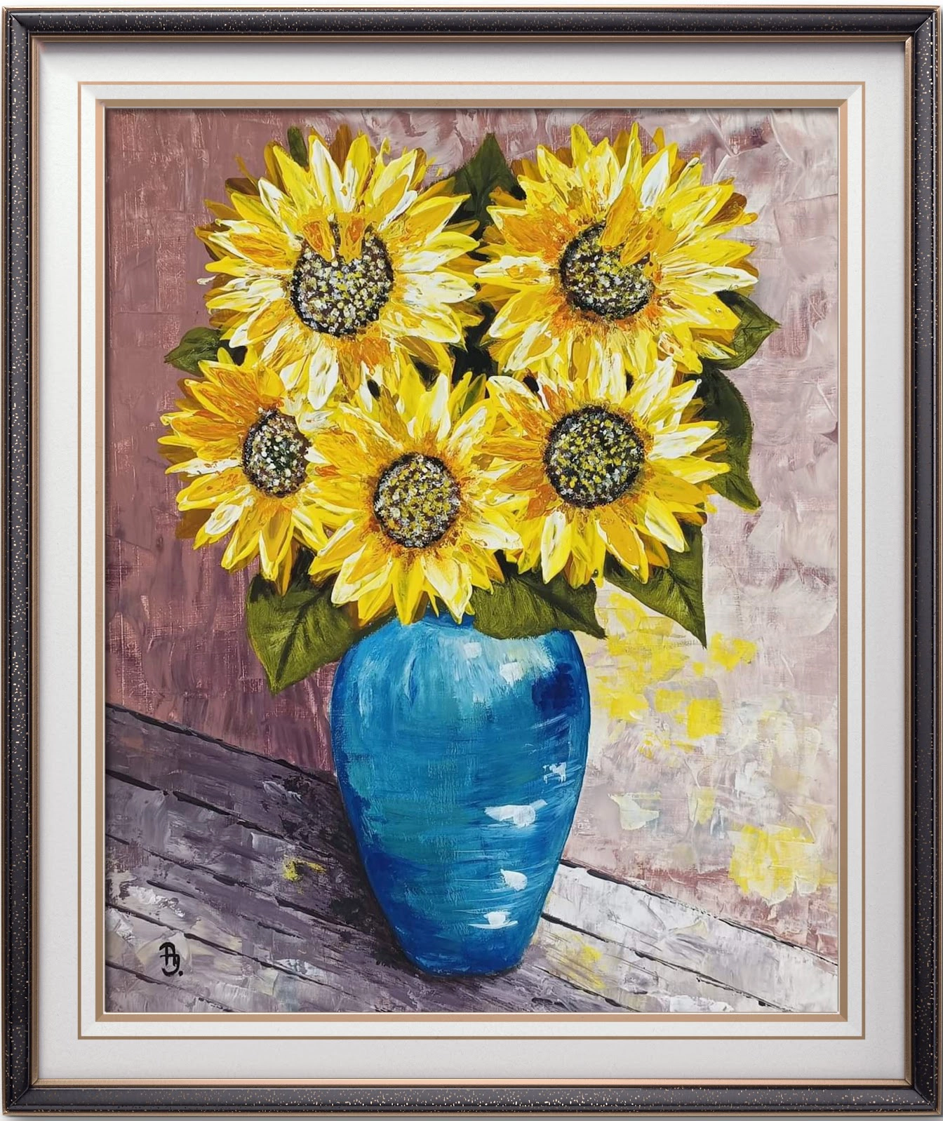 Festmény 107 - Napraforgók kék vázában - 3