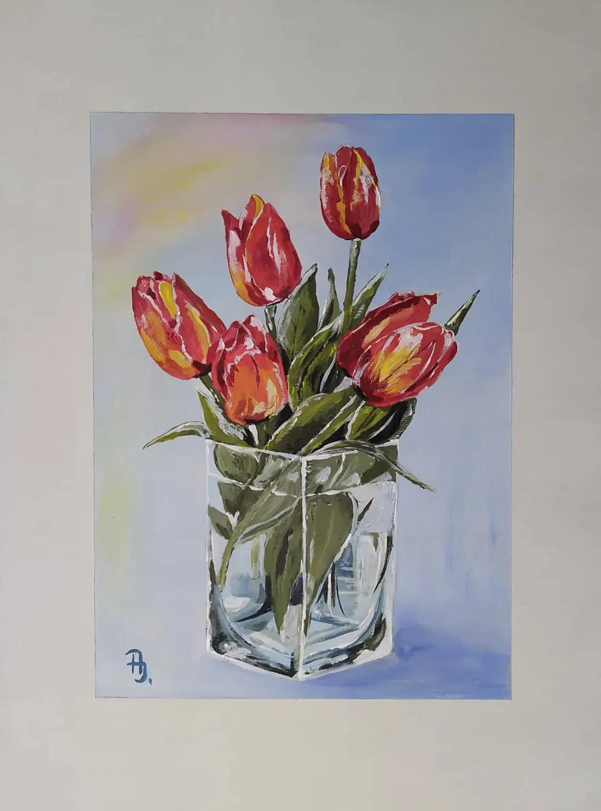 Festmény 16 - Tulipánok üveg vázában - 2