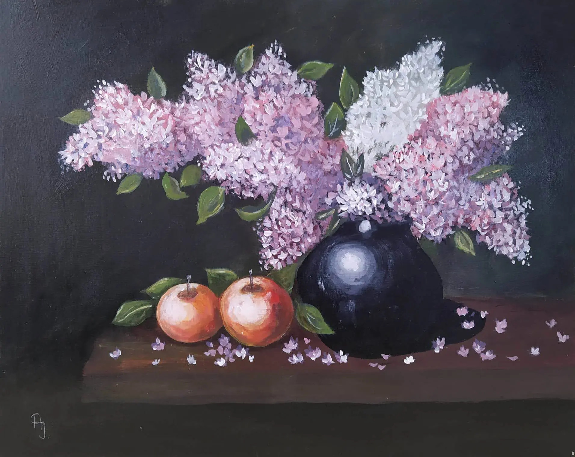 Festmény 30 - Orgona csokor almákkal - 2